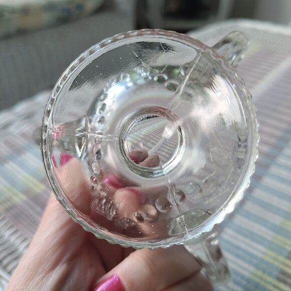 Antique Indiana Glass Jewel & Festoon Clear Glass Mini Loving Cup Three Handles - Picture 7 of 9